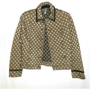 Vintage ST. JOHN SPORT By Marie Gray Leather Trim Jacket Bronze Black Monogram